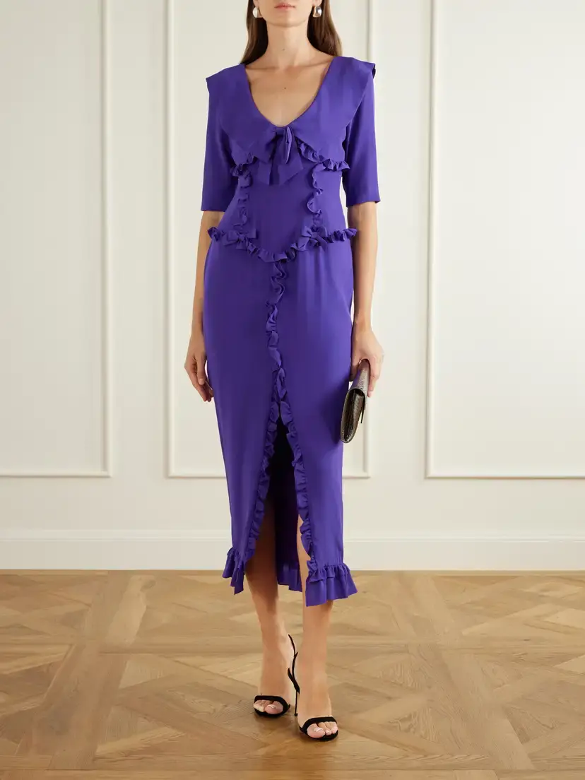Alessandra Rich Ruffled Silk-crepe De Chine Midi Dress | Thumbnail 2 Alessandra Rich Ruffled Silk-crepe De Chine Midi Dress | Thumbnail 2