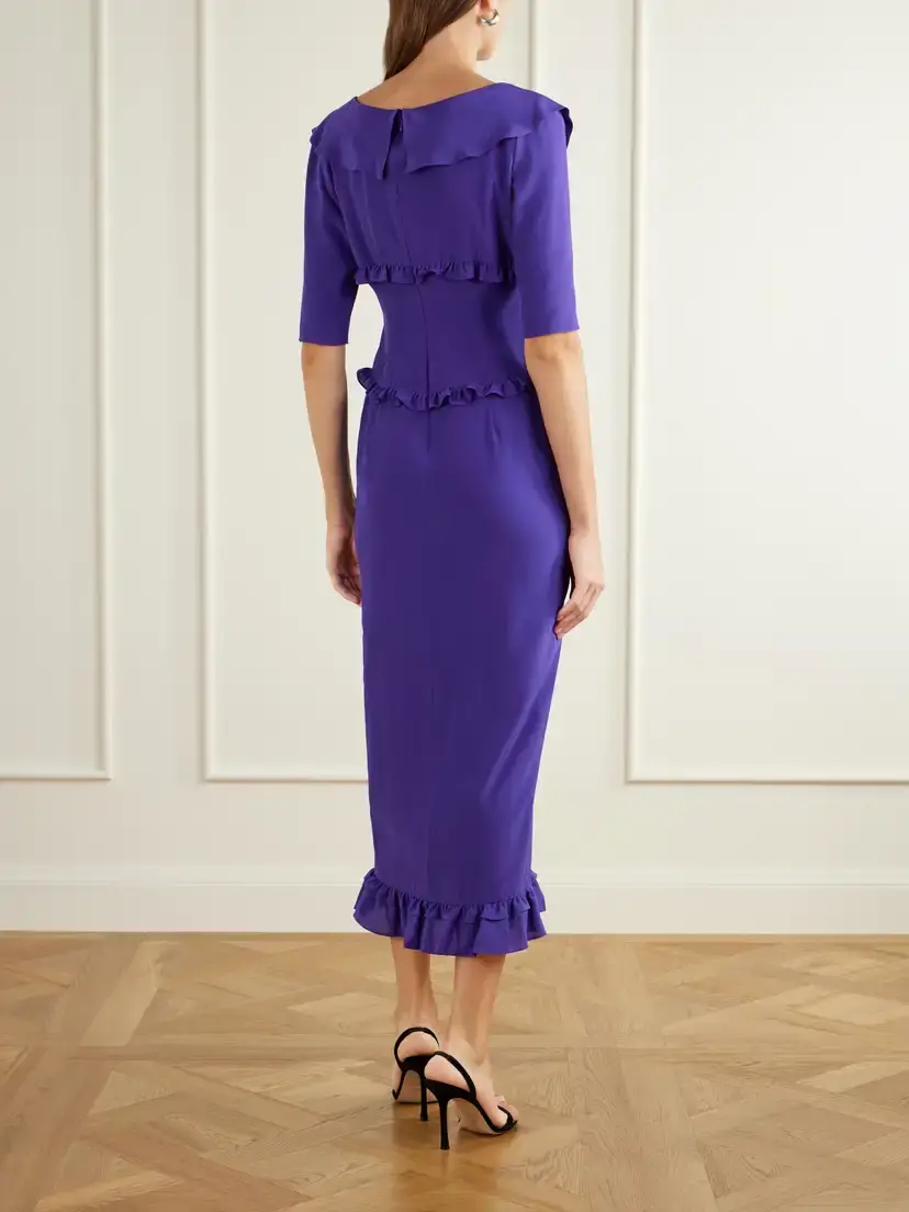 Alessandra Rich Ruffled Silk-crepe De Chine Midi Dress | Thumbnail 3 Alessandra Rich Ruffled Silk-crepe De Chine Midi Dress | Thumbnail 3