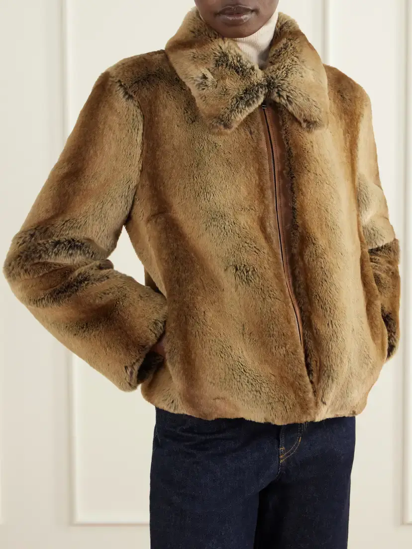Veronica de Piante Mireia Leather-trimmed Plush Jacket | Thumbnail 3 Veronica de Piante Mireia Leather-trimmed Plush Jacket | Thumbnail 3