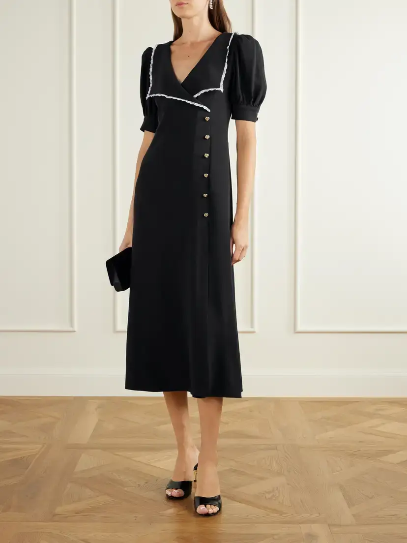 Alessandra Rich Lace-trimmed Crepe-cady Midi Dress | Thumbnail 2 Alessandra Rich Lace-trimmed Crepe-cady Midi Dress | Thumbnail 2