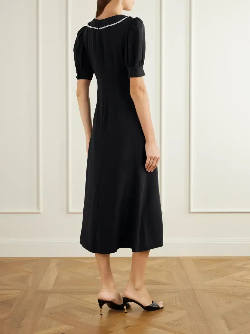Alessandra Rich Lace-trimmed Crepe-cady Midi Dress | Thumbnail 3 Alessandra Rich Lace-trimmed Crepe-cady Midi Dress | Thumbnail 3