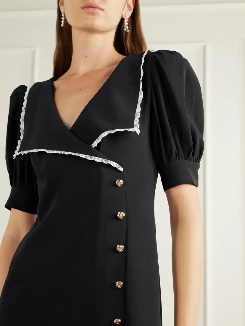 Alessandra Rich Lace-trimmed Crepe-cady Midi Dress | Thumbnail 4 Alessandra Rich Lace-trimmed Crepe-cady Midi Dress | Thumbnail 4