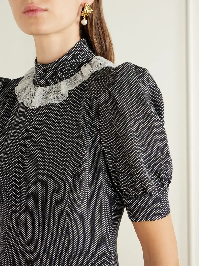 Alessandra Rich Pleated Lace-trimmed Polka-dot Silk-crepe De Chine Mini Dress | Thumbnail 4 Alessandra Rich Pleated Lace-trimmed Polka-dot Silk-crepe De Chine Mini Dress | Thumbnail 4