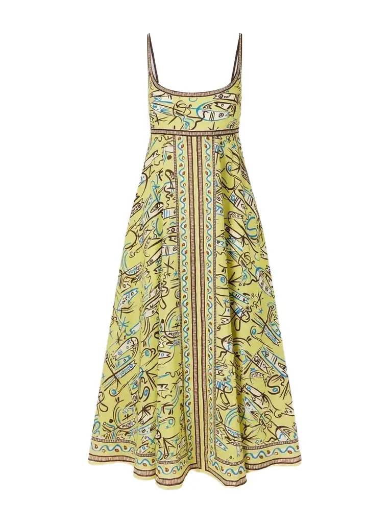 ALÉMAIS Fish Sticks Printed Linen Midi Dress | Image 1 ALÉMAIS Fish Sticks Printed Linen Midi Dress | Image 1
