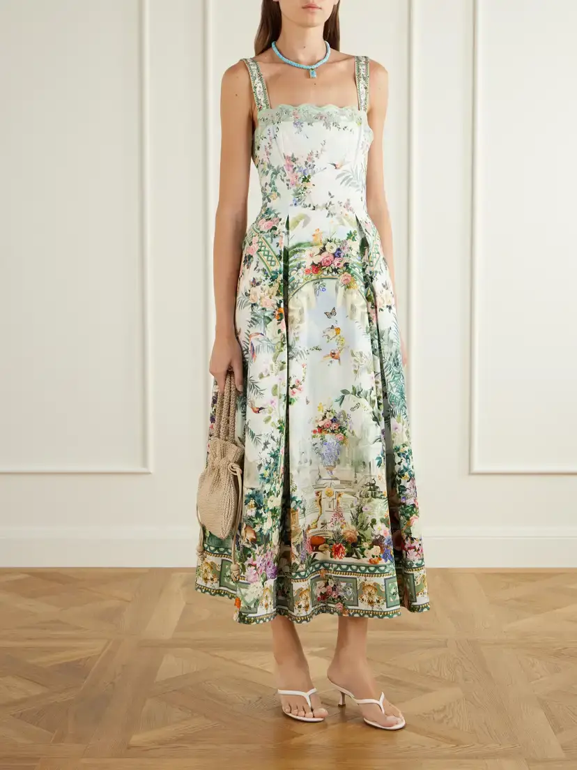 Camilla Art For The Empress Lace-trimmed Printed Cotton-blend Midi Dress | Thumbnail 2 Camilla Art For The Empress Lace-trimmed Printed Cotton-blend Midi Dress | Thumbnail 2