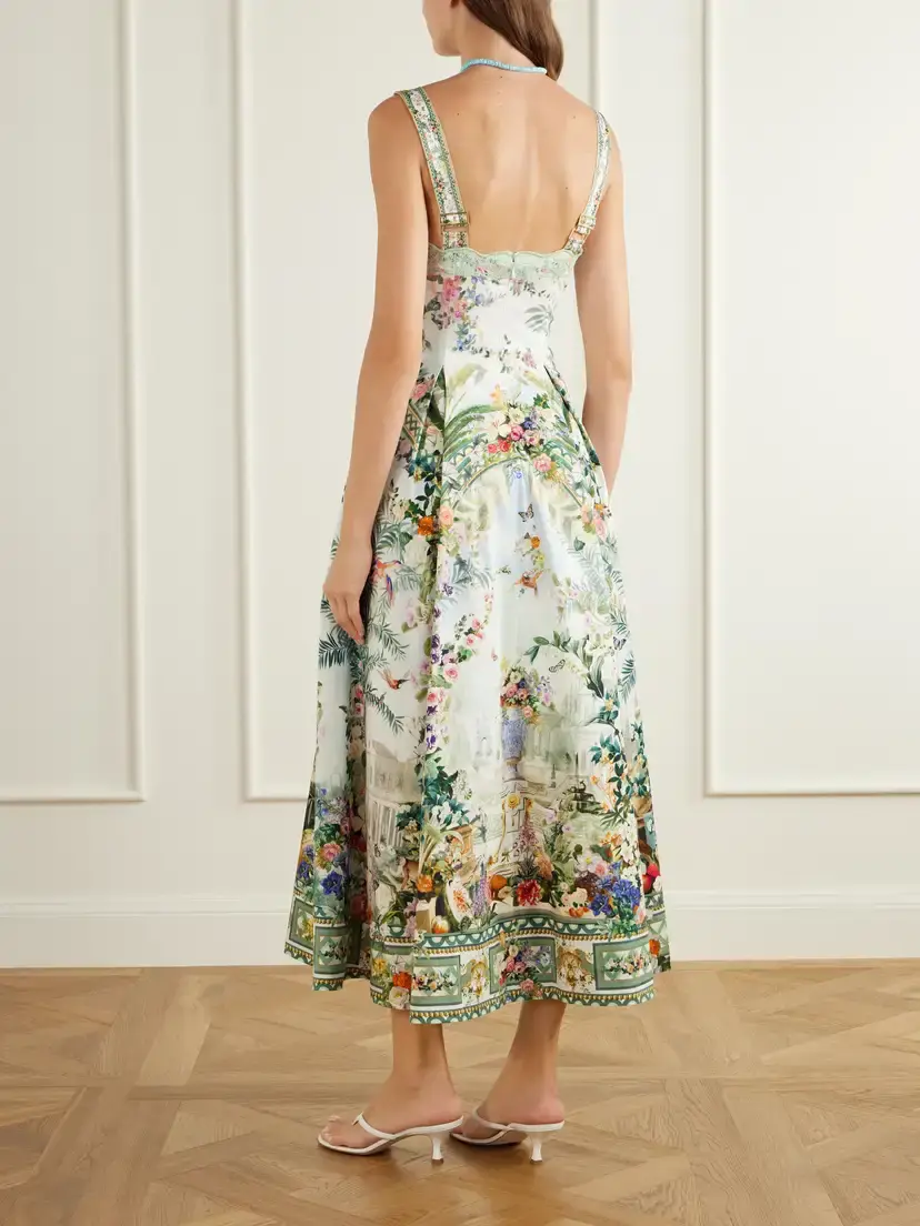 Camilla Art For The Empress Lace-trimmed Printed Cotton-blend Midi Dress | Thumbnail 3 Camilla Art For The Empress Lace-trimmed Printed Cotton-blend Midi Dress | Thumbnail 3