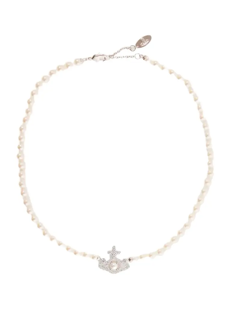 Vivienne Westwood Olympia Platinum-tone Crystal And Pearl Necklace | Image 1 Vivienne Westwood Olympia Platinum-tone Crystal And Pearl Necklace | Image 1