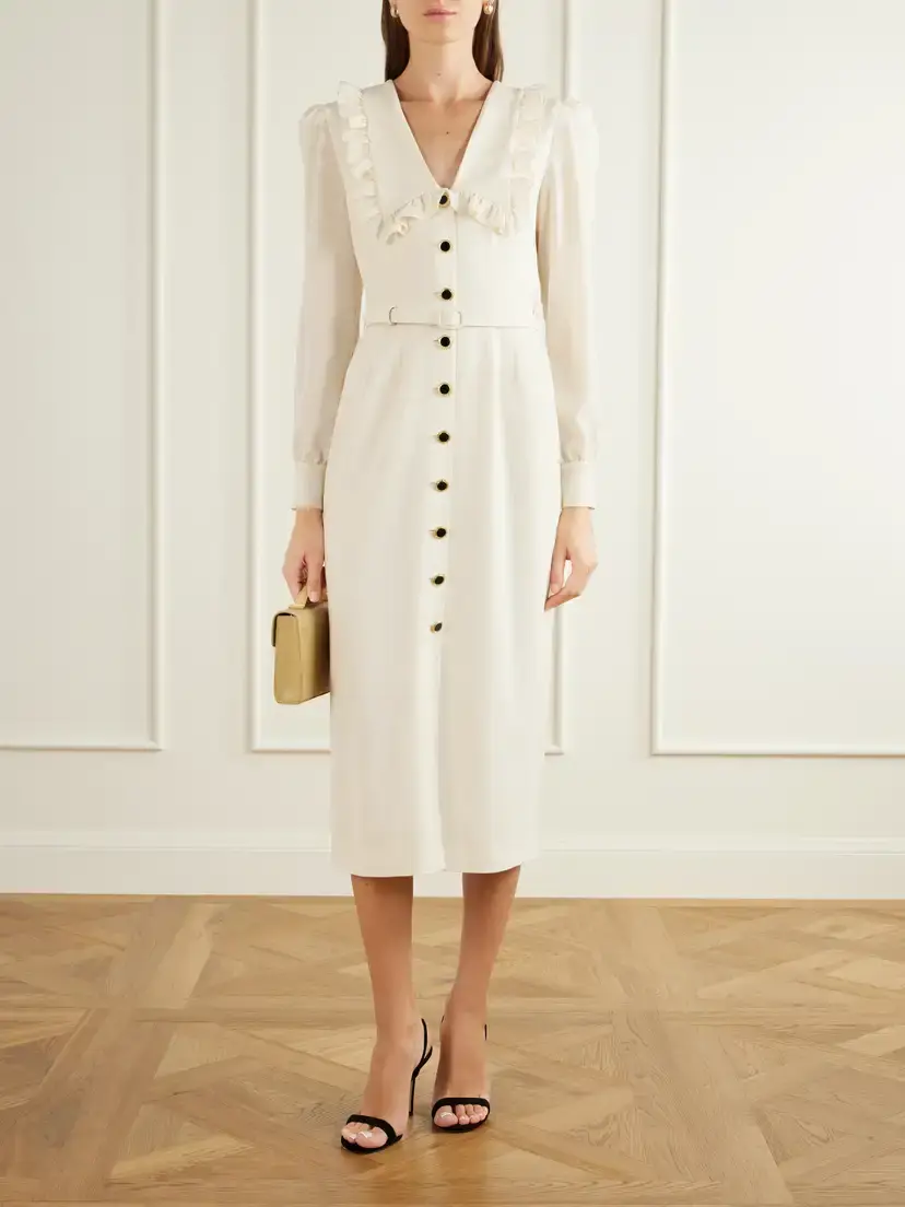 Alessandra Rich Belted Virgin Wool-crepe Midi Dress | Thumbnail 2 Alessandra Rich Belted Virgin Wool-crepe Midi Dress | Thumbnail 2
