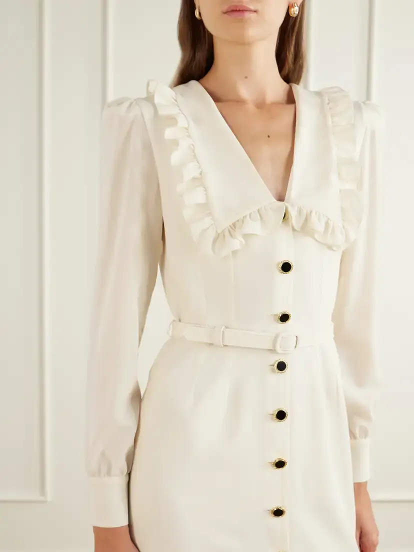 Alessandra Rich Belted Virgin Wool-crepe Midi Dress | Thumbnail 4 Alessandra Rich Belted Virgin Wool-crepe Midi Dress | Thumbnail 4