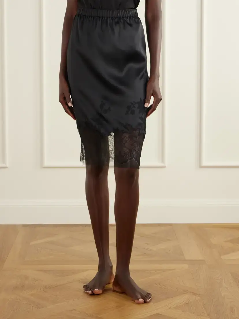 Carine Gilson Lace-trimmed Silk-satin Skirt | Thumbnail 2 Carine Gilson Lace-trimmed Silk-satin Skirt | Thumbnail 2