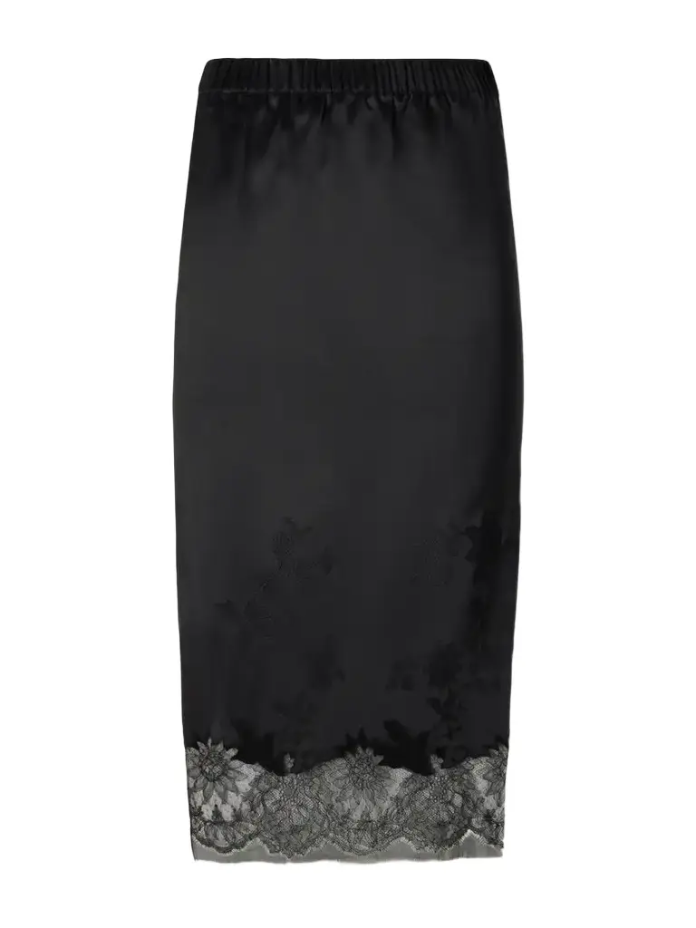 Carine Gilson Lace-trimmed Silk-satin Skirt | Image 1 Carine Gilson Lace-trimmed Silk-satin Skirt | Image 1