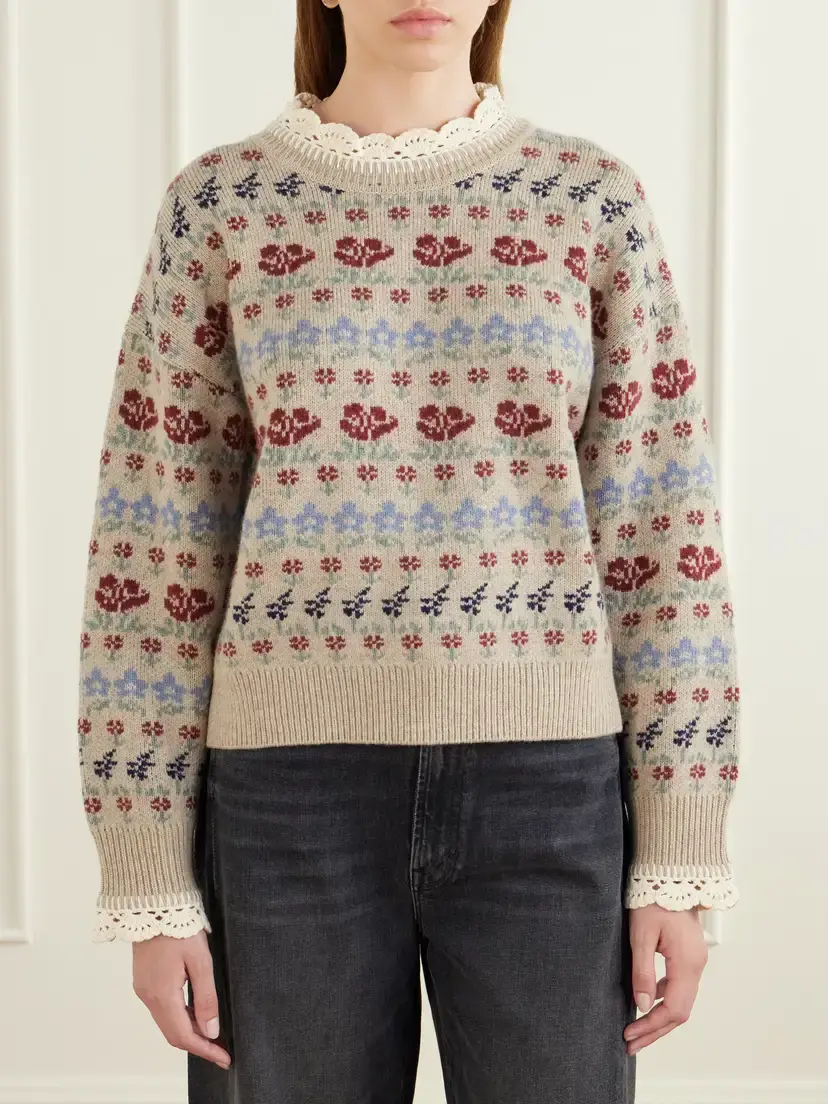 Sea Preston Crochet-trimmed Floral-intarsia Wool-blend Sweater | Thumbnail 3 Sea Preston Crochet-trimmed Floral-intarsia Wool-blend Sweater | Thumbnail 3