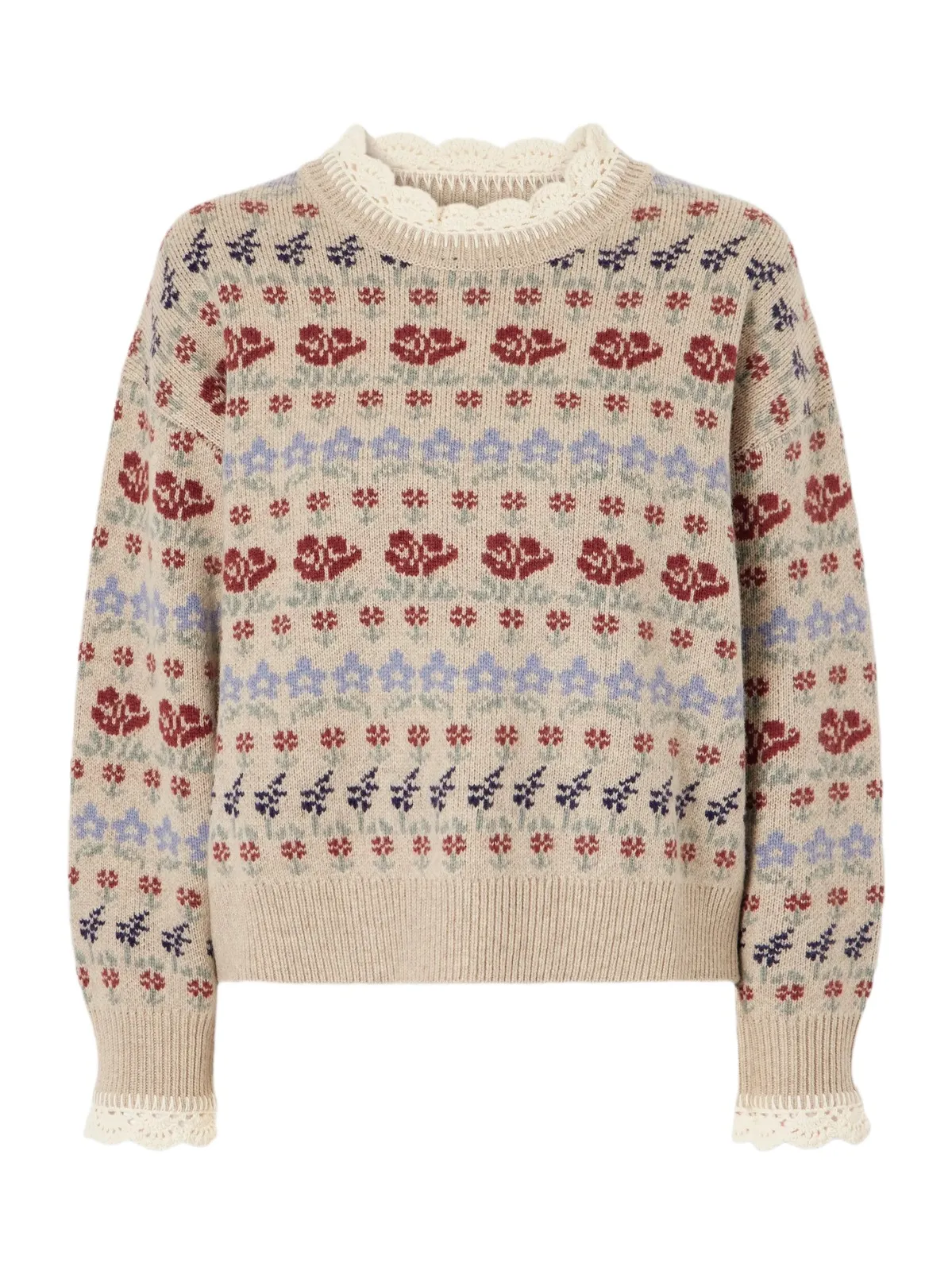 Preston Crochet-knit Trimmed Floral-intarsia Wool-blend Sweater Preston Crochet-knit Trimmed Floral-intarsia Wool-blend Sweater