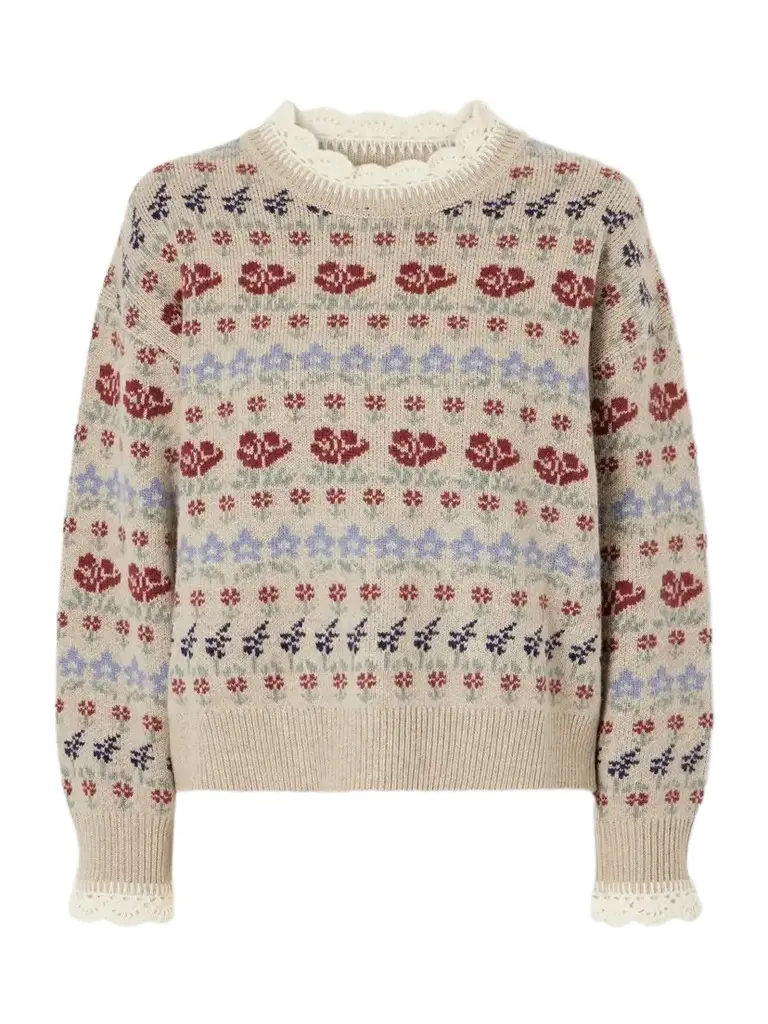 Preston Crochet-trimmed Floral-intarsia Wool-blend Sweater Preston Crochet-trimmed Floral-intarsia Wool-blend Sweater