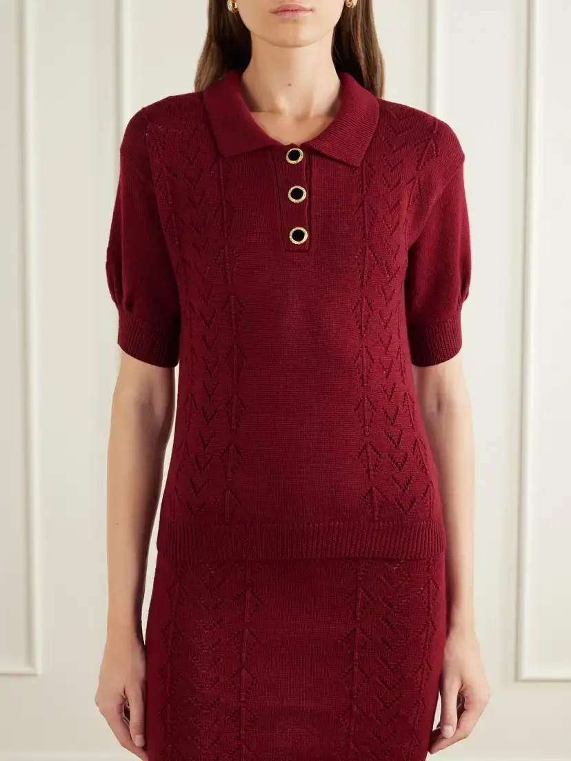 Alessandra Rich Open-knit Wool Polo Shirt | Thumbnail 3 Alessandra Rich Open-knit Wool Polo Shirt | Thumbnail 3