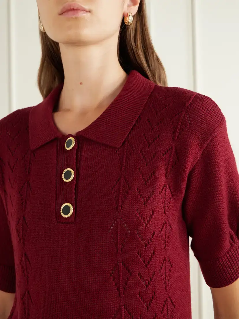 Alessandra Rich Open-knit Wool Polo Shirt | Thumbnail 5 Alessandra Rich Open-knit Wool Polo Shirt | Thumbnail 5