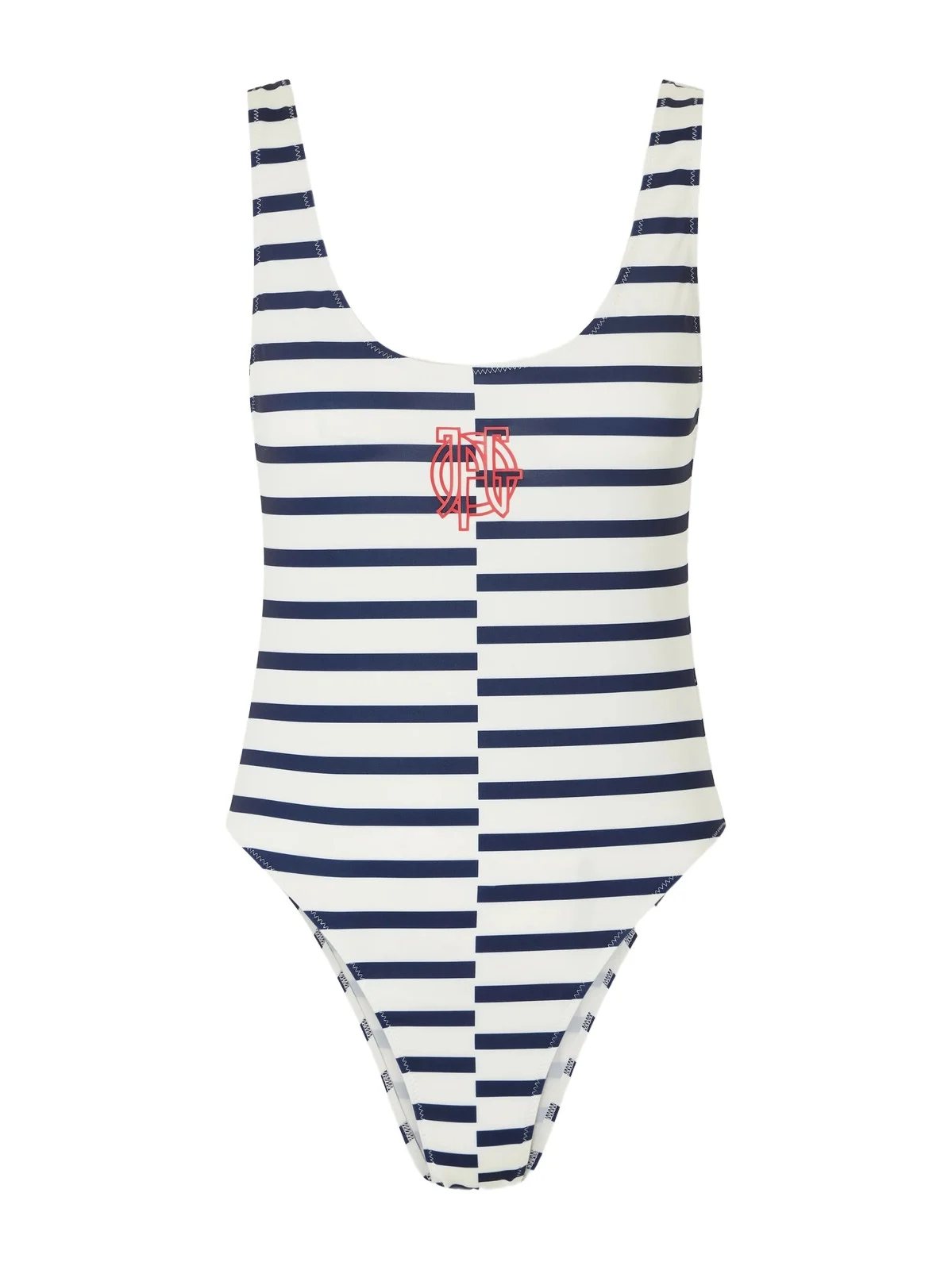 Jean Paul Gaultier Asymetric Marinere Logo-appliqulé Striped Swimsuit