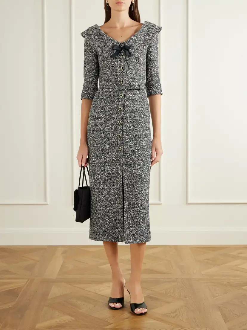 Alessandra Rich Bow-detailed Silk-trimmed Tweed Midi Dress | Thumbnail 2 Alessandra Rich Bow-detailed Silk-trimmed Tweed Midi Dress | Thumbnail 2