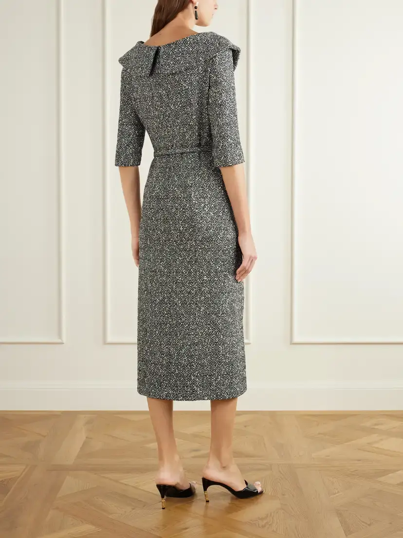 Alessandra Rich Bow-detailed Silk-trimmed Tweed Midi Dress | Thumbnail 3 Alessandra Rich Bow-detailed Silk-trimmed Tweed Midi Dress | Thumbnail 3