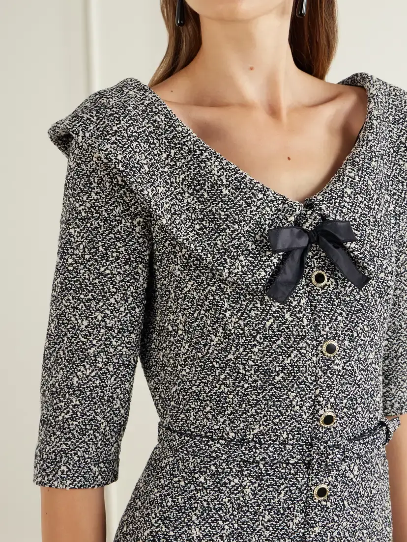 Alessandra Rich Bow-detailed Silk-trimmed Tweed Midi Dress | Thumbnail 4 Alessandra Rich Bow-detailed Silk-trimmed Tweed Midi Dress | Thumbnail 4