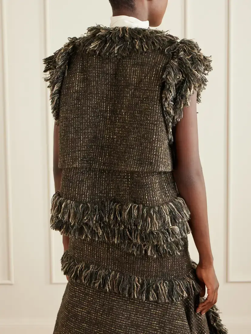 Sacai Bow-detailed Fringed Wool-blend Tweed Vest | Thumbnail 4 Sacai Bow-detailed Fringed Wool-blend Tweed Vest | Thumbnail 4
