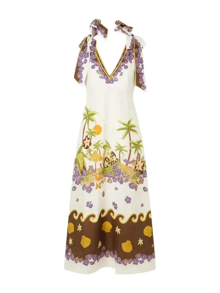 ALÉMAIS Island Cove Ballet Day Printed Linen Midi Dress | Image 1 ALÉMAIS Island Cove Ballet Day Printed Linen Midi Dress | Image 1