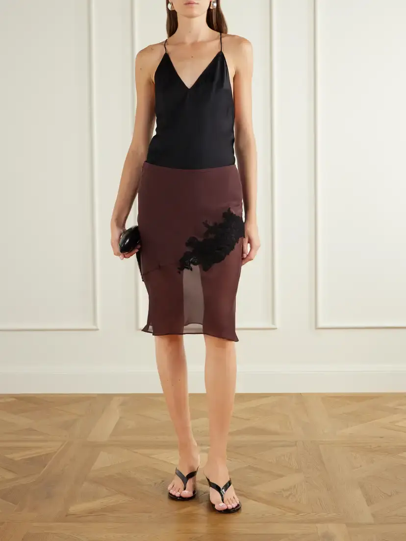 SIR. Noria Lace-trimmed Silk Midi Skirt | Thumbnail 2 SIR. Noria Lace-trimmed Silk Midi Skirt | Thumbnail 2