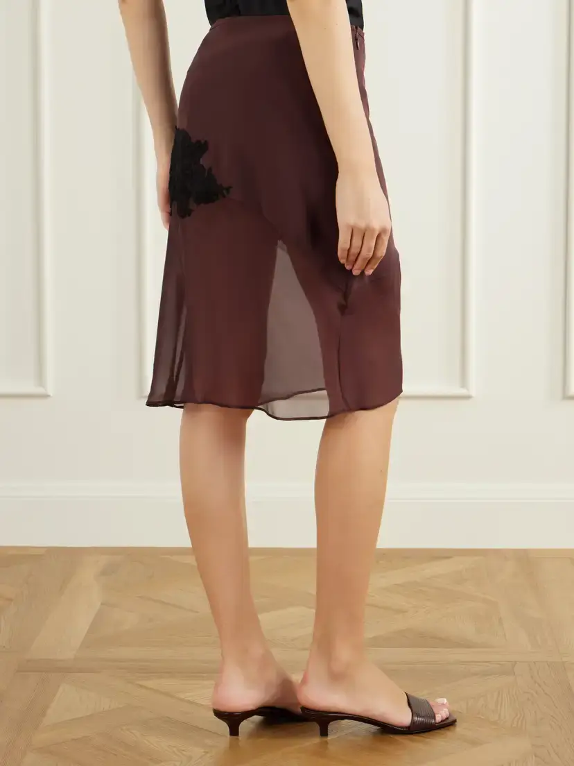SIR. Noria Lace-trimmed Silk Midi Skirt | Thumbnail 3 SIR. Noria Lace-trimmed Silk Midi Skirt | Thumbnail 3