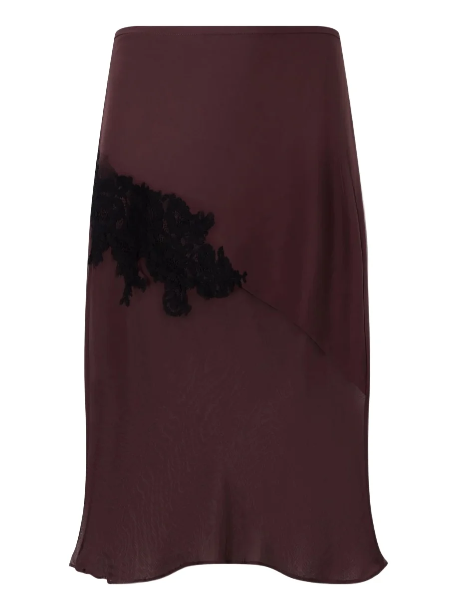 Noria Lace-trimmed Silk Midi Skirt