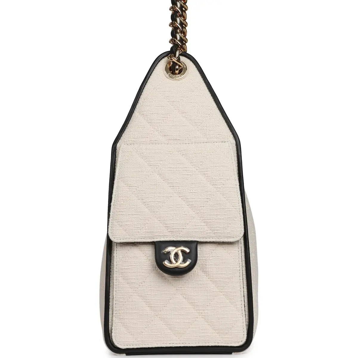 Chanel Chanel Small 25 Hobo Bag Ecru Canvas and Black Calfskin Gold Hardware | Thumbnail 3 Chanel Chanel Small 25 Hobo Bag Ecru Canvas and Black Calfskin Gold Hardware | Thumbnail 3