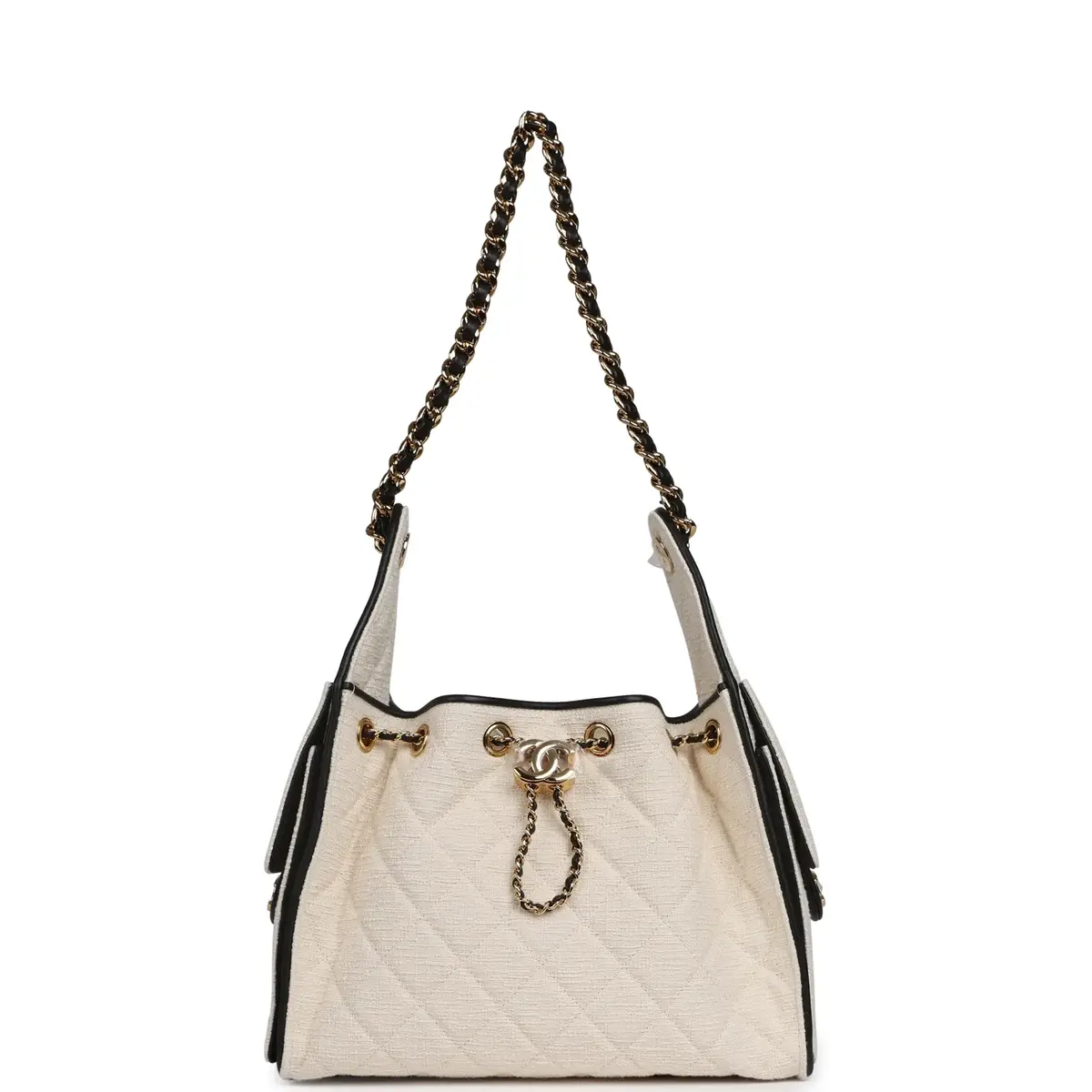 Chanel Chanel Small 25 Hobo Bag Ecru Canvas and Black Calfskin Gold Hardware | Thumbnail 6 Chanel Chanel Small 25 Hobo Bag Ecru Canvas and Black Calfskin Gold Hardware | Thumbnail 6