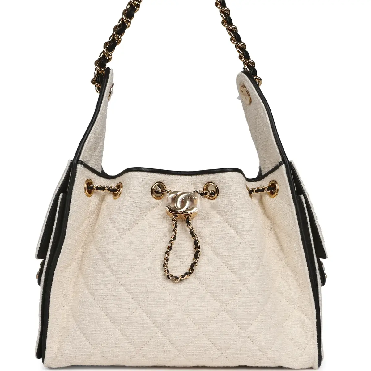 Chanel Chanel Small 25 Hobo Bag Ecru Canvas and Black Calfskin Gold Hardware | Image 1 Chanel Chanel Small 25 Hobo Bag Ecru Canvas and Black Calfskin Gold Hardware | Image 1