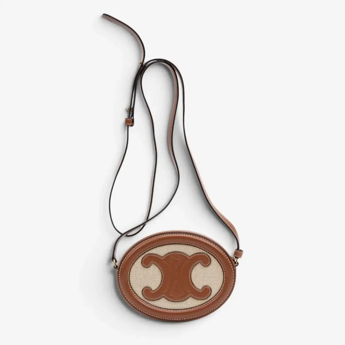 Celine Celine Brown & Beige Woven Canvas Triomphe Mini Oval Crossbody Bag by The Solist | Thumbnail 5 Celine Celine Brown & Beige Woven Canvas Triomphe Mini Oval Crossbody Bag by The Solist | Thumbnail 5