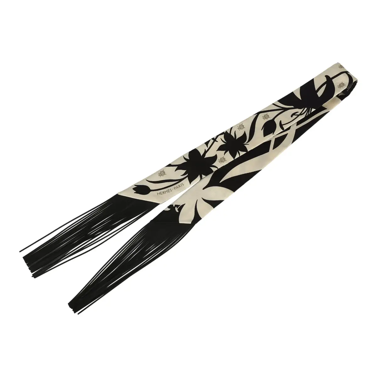 HERMÈS Hermes "Bouquet Final" Cream and Black Fringe Silk | Thumbnail 2