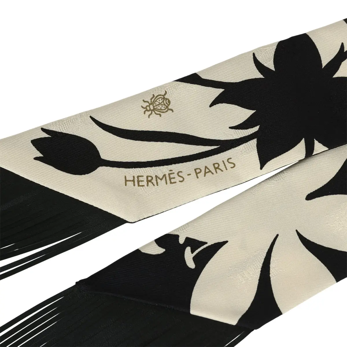 HERMÈS Hermes "Bouquet Final" Cream and Black Fringe Silk | Thumbnail 3