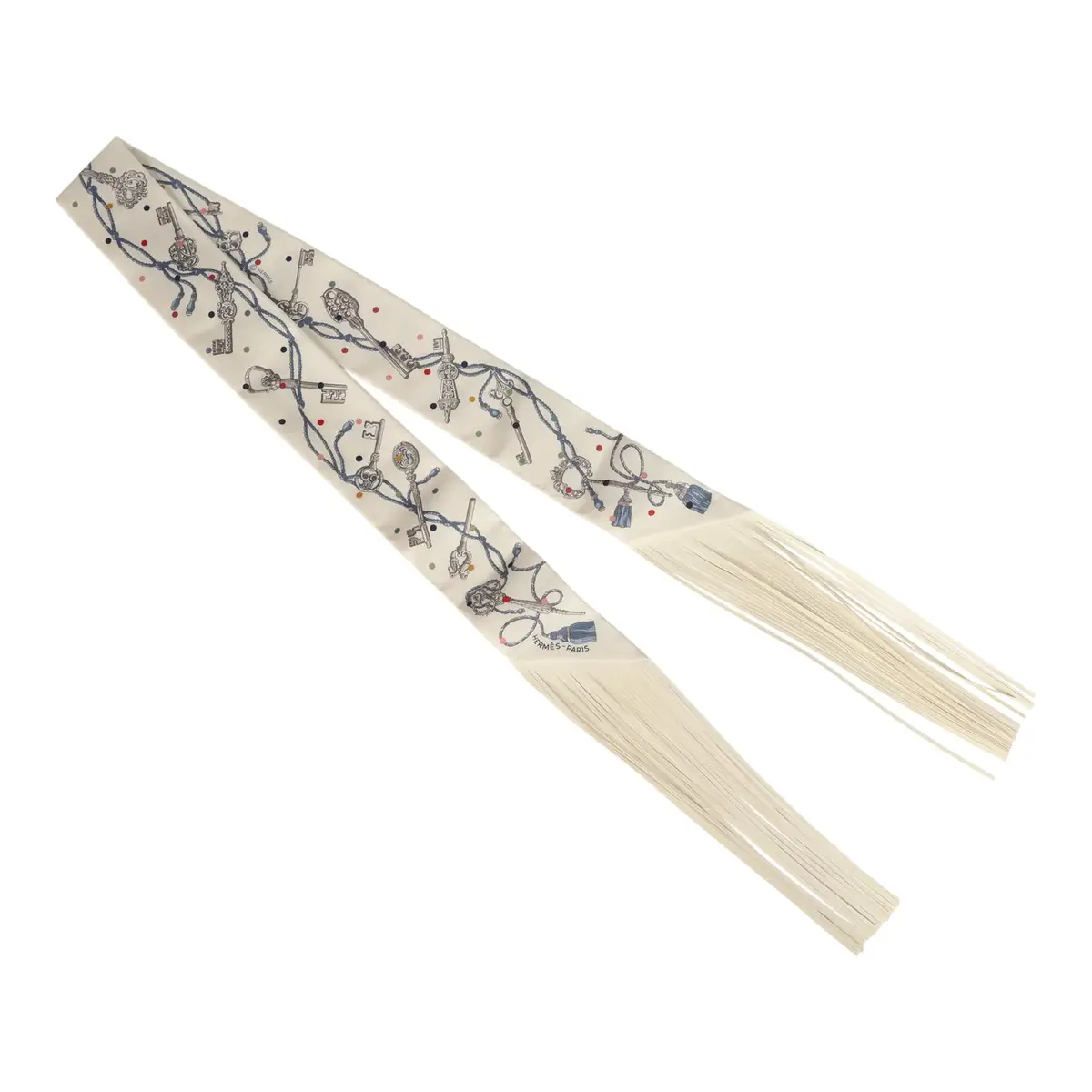 HERMÈS Hermes "Les Cles a Pois" Creme, Gris Perle, Multicolor Fringe Silk | Thumbnail 2