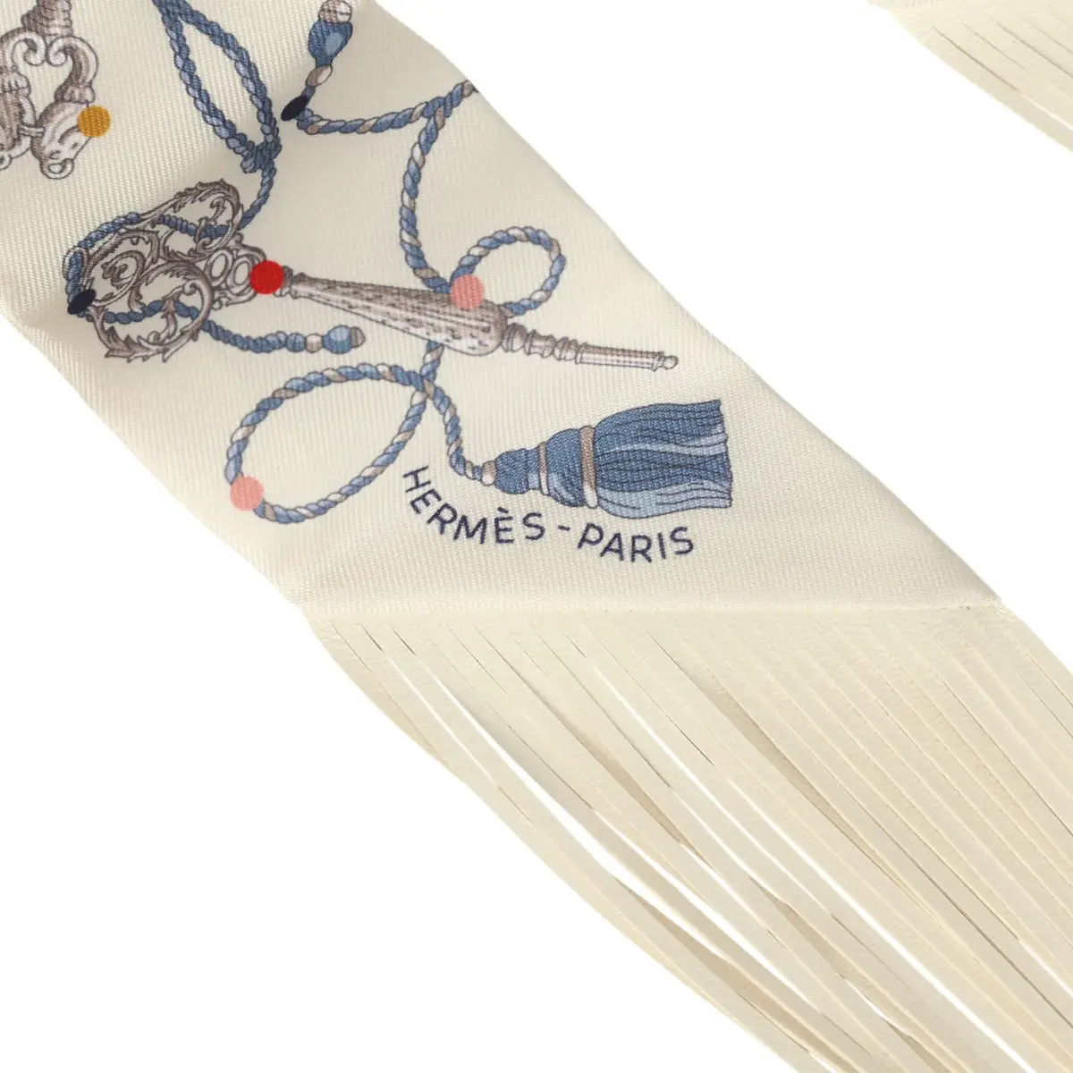 HERMÈS Hermes "Les Cles a Pois" Creme, Gris Perle, Multicolor Fringe Silk | Thumbnail 3
