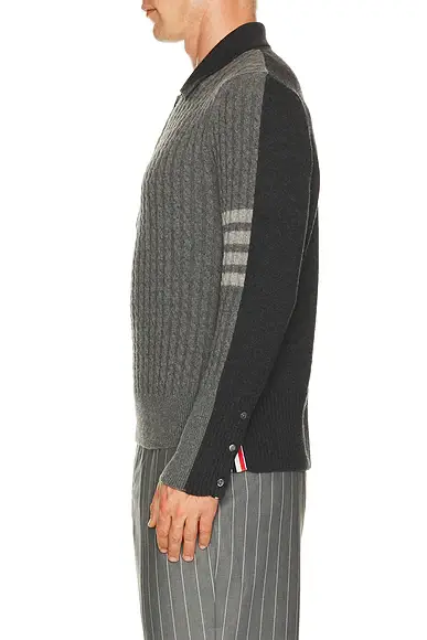 Thom Browne Merino Wool Baby Cable Long Sleeve Polo | Thumbnail 2 Thom Browne Merino Wool Baby Cable Long Sleeve Polo | Thumbnail 2