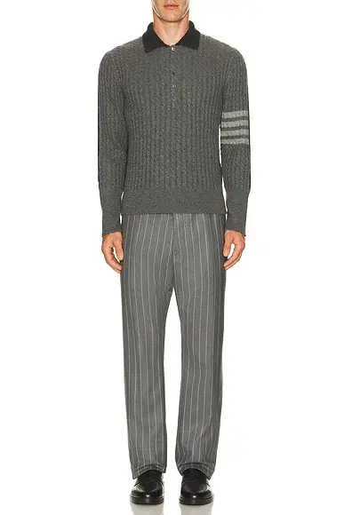 Thom Browne Merino Wool Baby Cable Long Sleeve Polo | Thumbnail 4 Thom Browne Merino Wool Baby Cable Long Sleeve Polo | Thumbnail 4