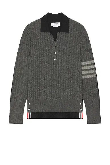 Thom Browne Merino Wool Baby Cable Long Sleeve Polo | Thumbnail 5 Thom Browne Merino Wool Baby Cable Long Sleeve Polo | Thumbnail 5