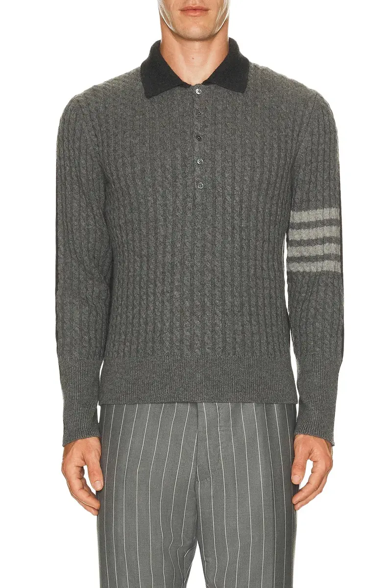 Merino Wool Baby Cable Long Sleeve Polo Merino Wool Baby Cable Long Sleeve Polo