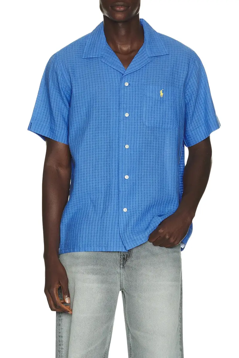 Short Sleeve Seersucker Linen Andy Camp Shirt Short Sleeve Seersucker Linen Andy Camp Shirt