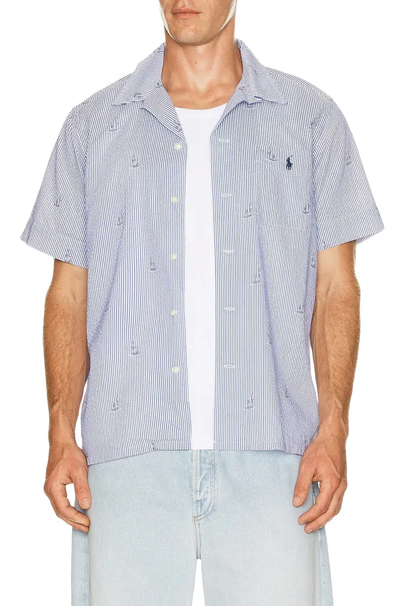 Seersucker Sailboat Print Andy Camp Shirt Seersucker Sailboat Print Andy Camp Shirt