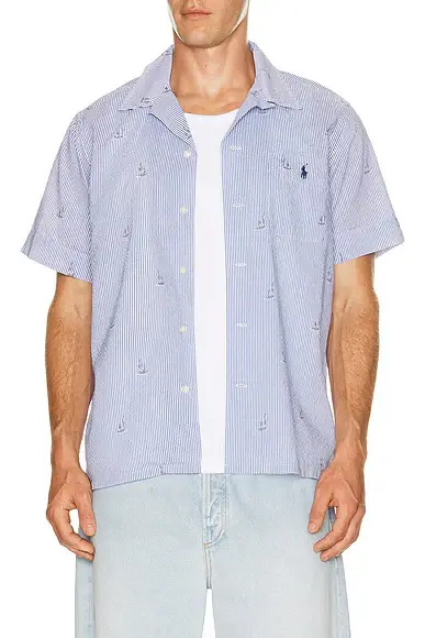 Polo Ralph Lauren Seersucker Sailboat Print Andy Camp Shirt | Image 1 Polo Ralph Lauren Seersucker Sailboat Print Andy Camp Shirt | Image 1