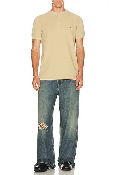 Polo Ralph Lauren Short Sleeve Garment Dyed Featherweight Mesh Henley T-Shirt | Thumbnail 3 Polo Ralph Lauren Short Sleeve Garment Dyed Featherweight Mesh Henley T-Shirt | Thumbnail 3