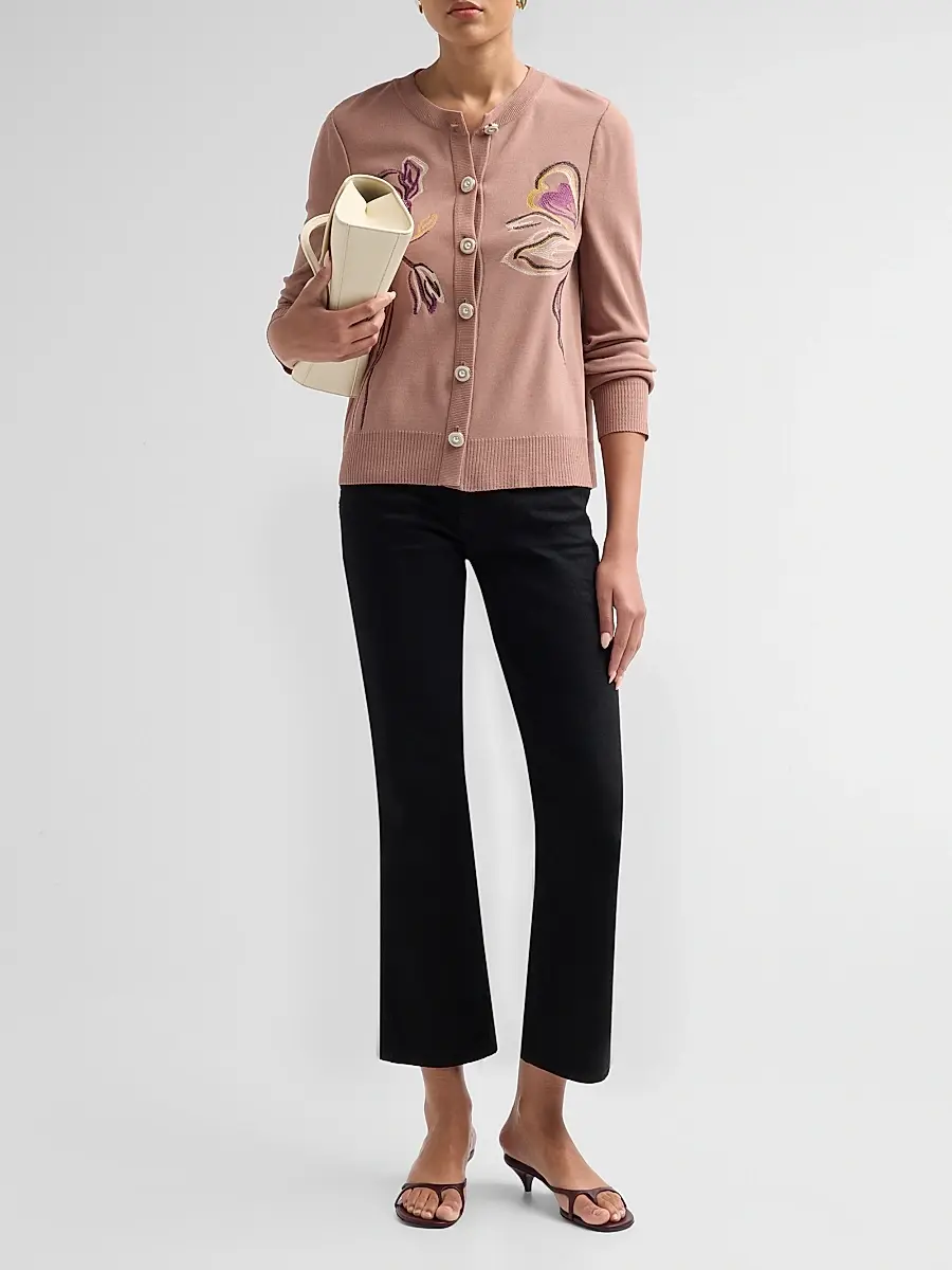 Misook Women's Floral Embroidered Knit Cardigan | Thumbnail 2 Misook Women's Floral Embroidered Knit Cardigan | Thumbnail 2