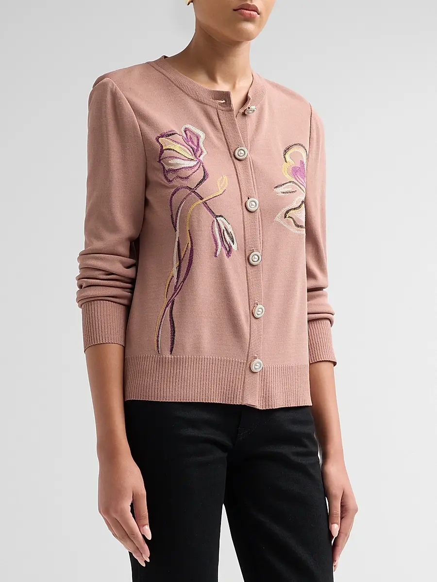 Misook Women's Floral Embroidered Knit Cardigan | Thumbnail 4 Misook Women's Floral Embroidered Knit Cardigan | Thumbnail 4