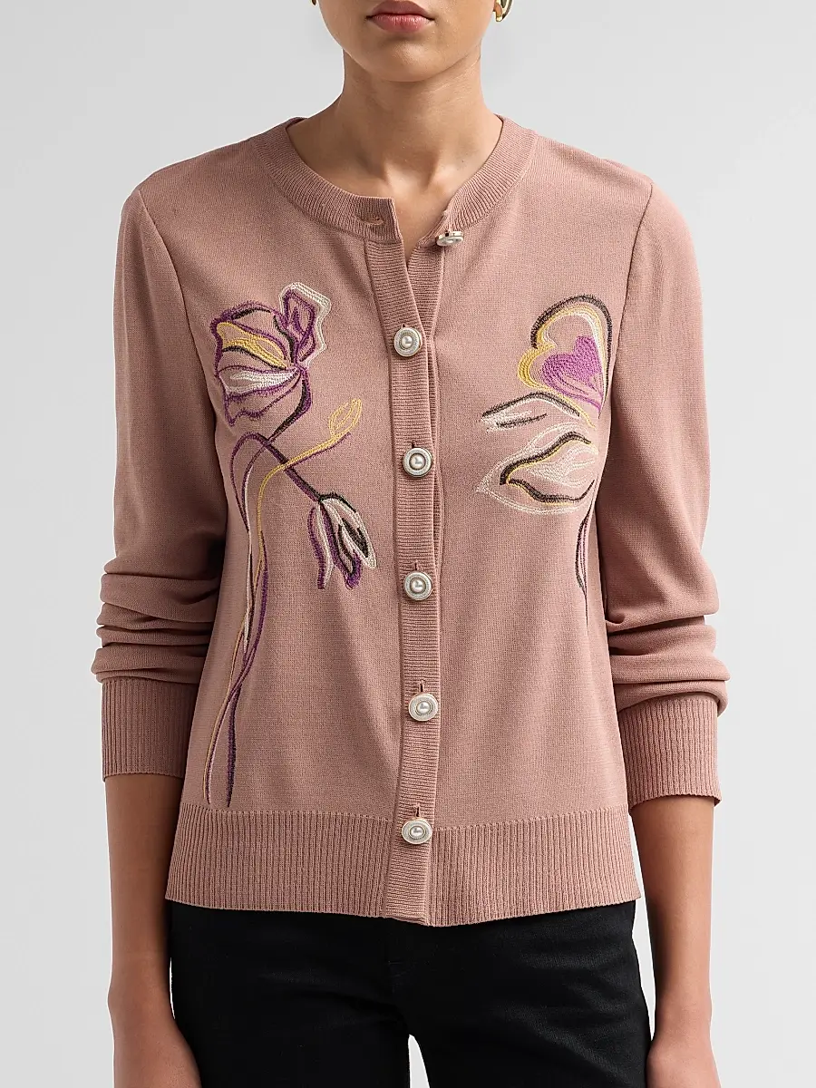 Misook Women's Floral Embroidered Knit Cardigan | Thumbnail 5 Misook Women's Floral Embroidered Knit Cardigan | Thumbnail 5