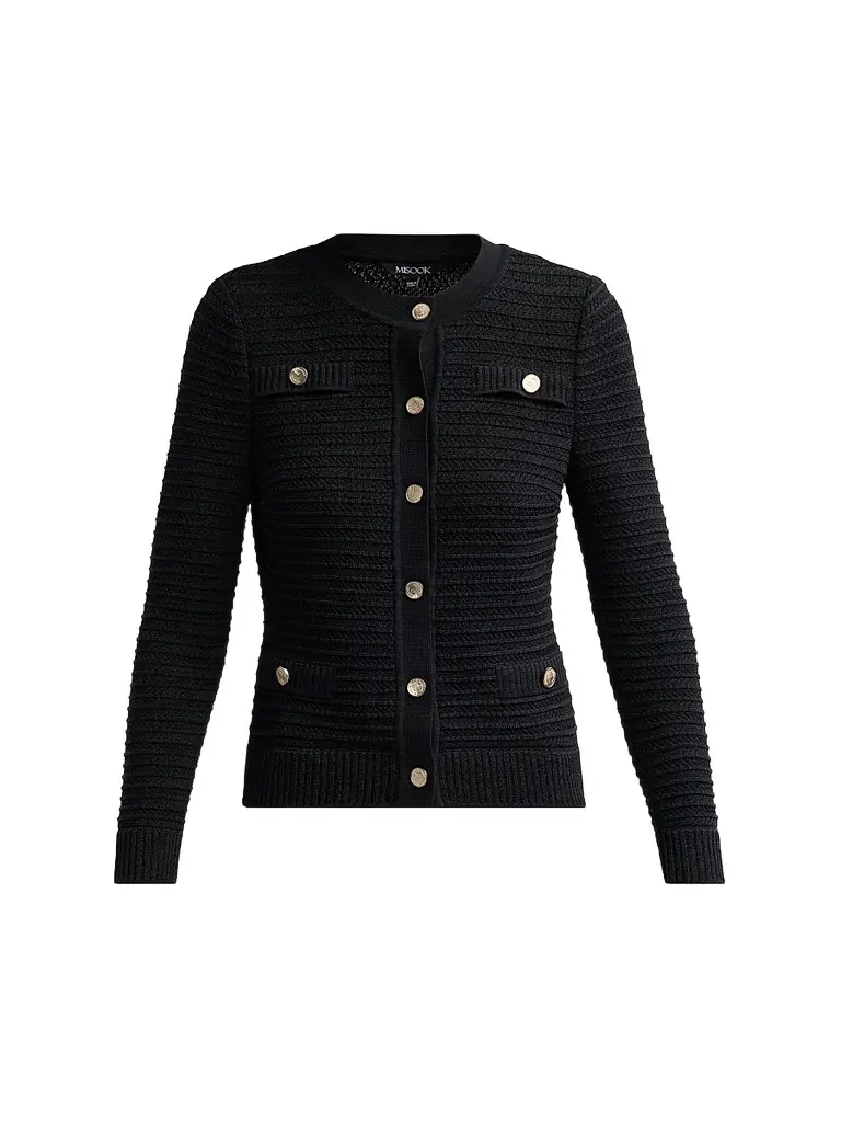 Misook Women's Heritage Button-Front Ottoman Knit Jacket - Black | Image 1 Misook Women's Heritage Button-Front Ottoman Knit Jacket - Black | Image 1