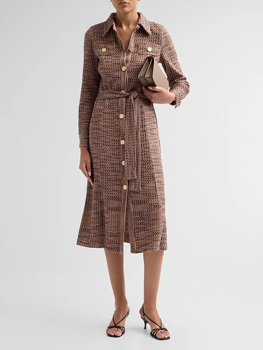 Misook Women's Tweed Knit Belted Midi Dress | Thumbnail 2